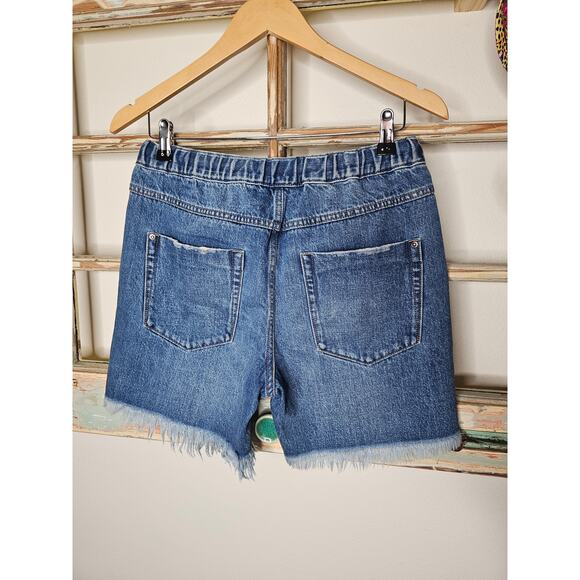One Teaspoon Denim Jean Pull-on shorts with drawstring w/ fringed hem size 26 - Picture 5 of 6